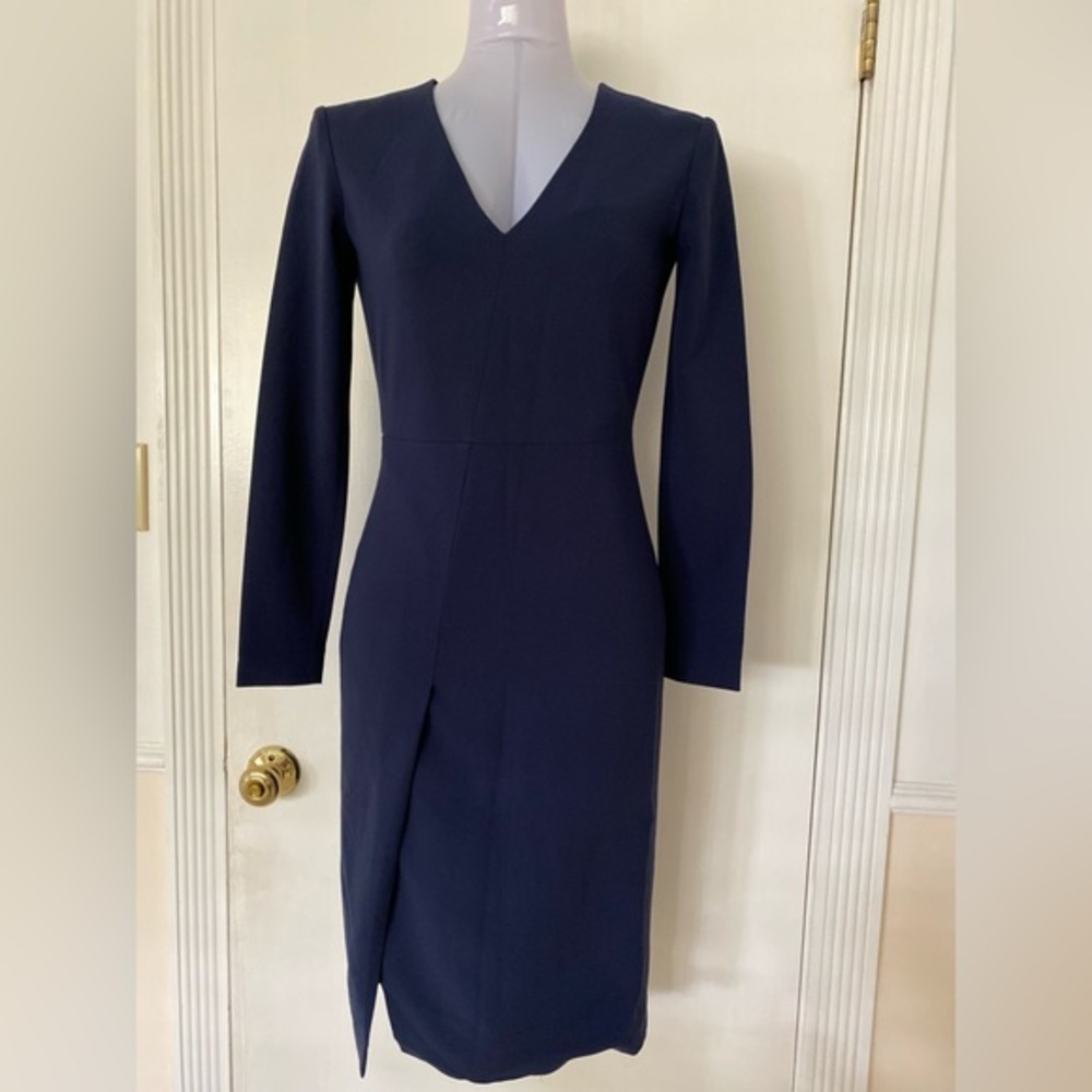 Theory Long Sleeve V-Neck Navy Sheath Dress